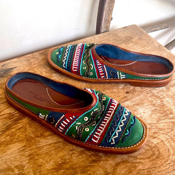 RALPH LAUREN COLLECTION Unique Colorful Beaded Soft Suede Mule Flats 37.5B ITALY - Picture 3 of 12